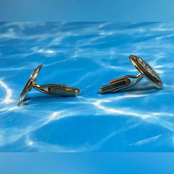 Crete  Coin Silver and Gold Tone Cuff Links Cufflinks - Vintage - Picture 14 of 14